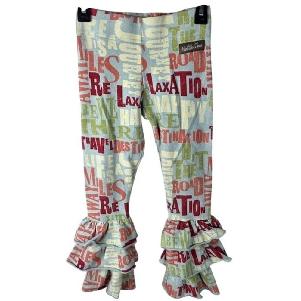 Matilda Jane Girls Size 8 Road Trip Typography Dress & Ruffle Leggings‎ Set Blue